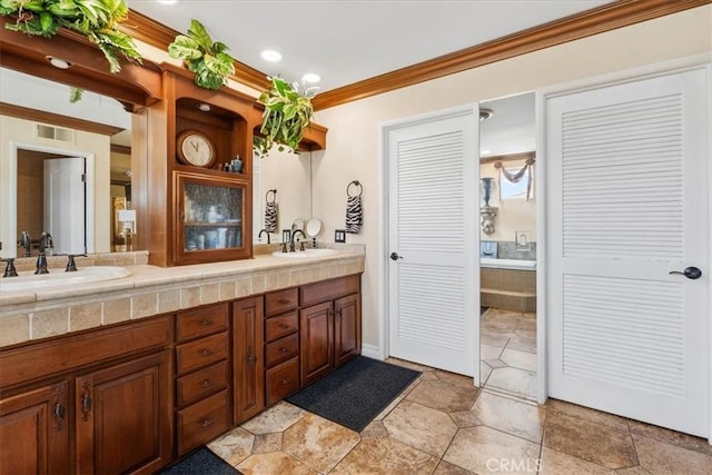 1506 Bergman Ct, Brea, CA 92821 - full bath featuring double vanity, crown molding, and recessed lighting