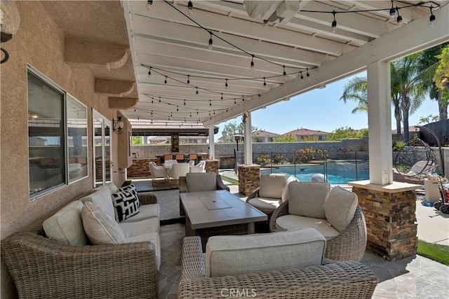 13909 Mountain View Pl, Sylmar, CA 91342 - fenced backyard featuring an outdoor living space and a patio