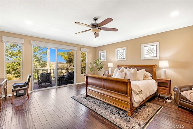 23848 Skyline, Mission Viejo, CA 92692 - bedroom with access to outside, dark wood-style floors, baseboards, a ceiling fan, and recessed lighting