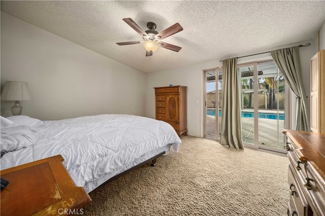 802 Duval St, La Verne, CA 91750 - carpeted bedroom with a textured ceiling, access to exterior, and a ceiling fan