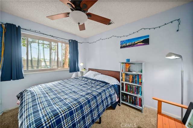 802 Duval St, La Verne, CA 91750 - bedroom featuring a textured ceiling, baseboards, a ceiling fan, and carpet flooring
