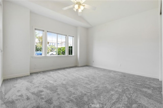 39654 Bordeaux Pl, Murrieta, CA 92562 - unfurnished room featuring carpet floors, vaulted ceiling, ceiling fan, and baseboards