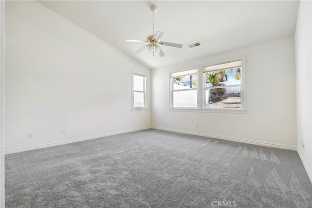39654 Bordeaux Pl, Murrieta, CA 92562 - carpeted spare room featuring vaulted ceiling, ceiling fan, and baseboards