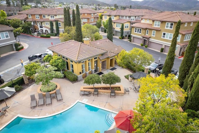 36 Via Sovana, Santee, CA 92071 - community pool featuring a residential view, a mountain view, and a patio