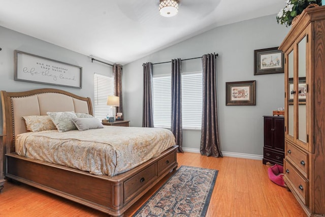 8749 Fairoaks Ct, Rancho Cucamonga, CA 91730 - bedroom featuring lofted ceiling, light wood-type flooring, baseboards, and a ceiling fan