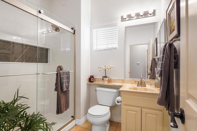 8749 Fairoaks Ct, Rancho Cucamonga, CA 91730 - full bathroom with toilet, a stall shower, vanity, and tile patterned flooring
