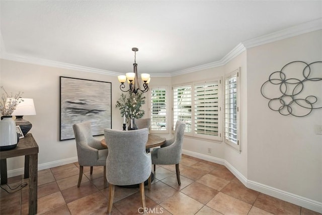 27692 Motherlode Ct, Laguna Niguel, CA 92677 - dining area with a chandelier, ornamental molding, and light tile patterned floors