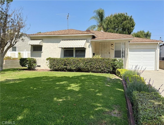 1444 N Maple St, Burbank, CA 91505 - view of front facade with concrete driveway, a garage, stucco siding, and a front lawn