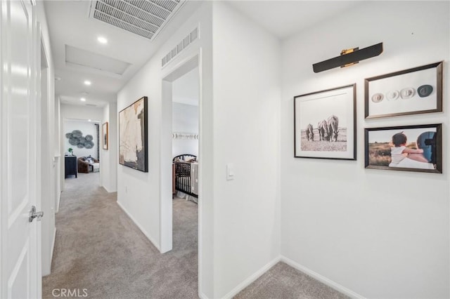 16183 Lumia Way, Fontana, CA 92336 - corridor with carpet, attic access, recessed lighting, and baseboards