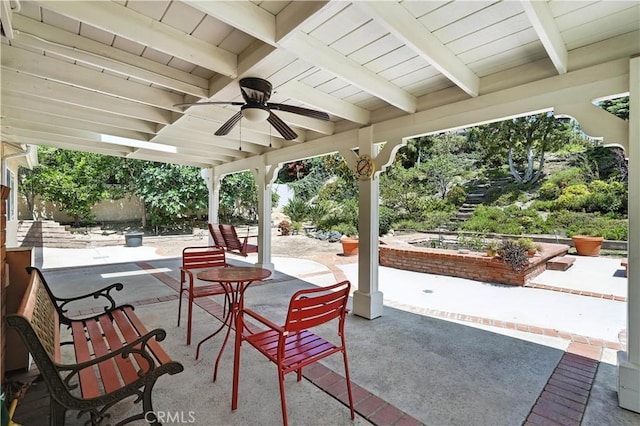 19401 Twin Hills Pl, Porter Ranch, CA 91326 - fenced backyard featuring a patio and a ceiling fan