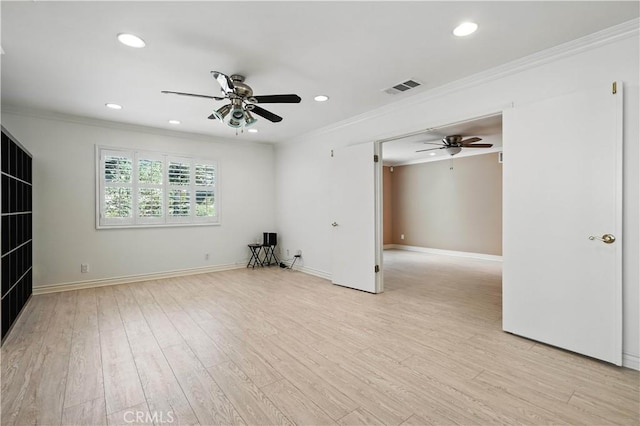 19401 Twin Hills Pl, Porter Ranch, CA 91326 - empty room with ceiling fan, crown molding, recessed lighting, and light wood-style floors