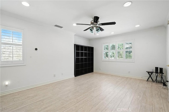 19401 Twin Hills Pl, Porter Ranch, CA 91326 - unfurnished room featuring ceiling fan, light wood finished floors, recessed lighting, and ornamental molding
