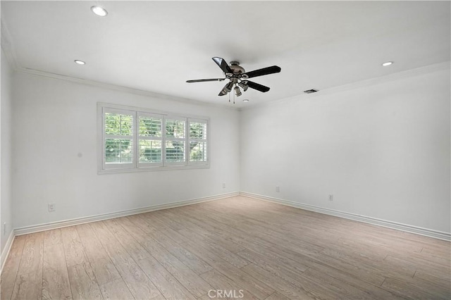 19401 Twin Hills Pl, Porter Ranch, CA 91326 - empty room with crown molding, a ceiling fan, light wood-style floors, and recessed lighting
