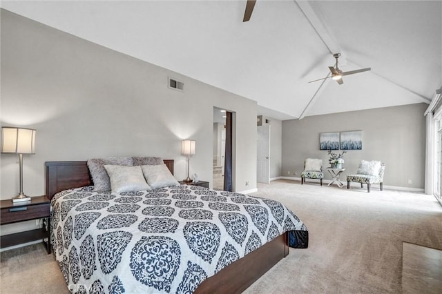 4144 Rainwood Ave, Yorba Linda, CA 92886 - bedroom featuring carpet floors, beam ceiling, high vaulted ceiling, and a ceiling fan