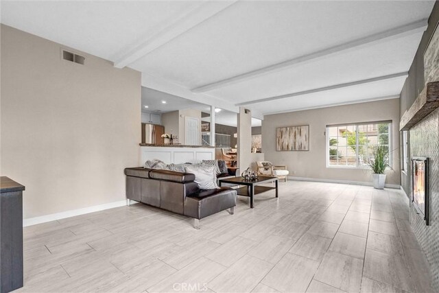 4144 Rainwood Ave, Yorba Linda, CA 92886 - living area with beam ceiling and a large fireplace