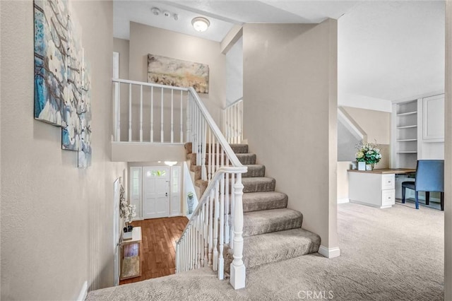 4144 Rainwood Ave, Yorba Linda, CA 92886 - stairway with built in study area and carpet flooring