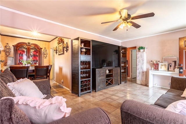 10752 Weigand Ave, Los Angeles, CA 90059 - tiled living area with ceiling fan, ornamental molding, and baseboards
