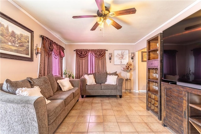 10752 Weigand Ave, Los Angeles, CA 90059 - living room with ceiling fan, crown molding, light tile patterned floors, and baseboards
