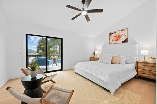 2959 Butler St, Oceanside, CA 92054 - bedroom with access to exterior, vaulted ceiling, light wood-style floors, ceiling fan, and baseboards
