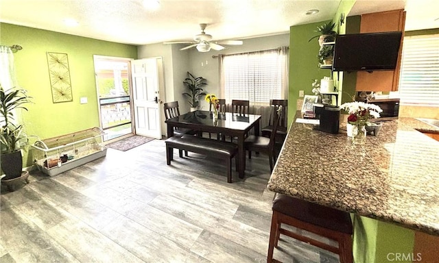 13955 Arthur Ave Unit 4, Paramount, CA 90723 - dining space featuring ceiling fan, plenty of natural light, recessed lighting, and wood finished floors