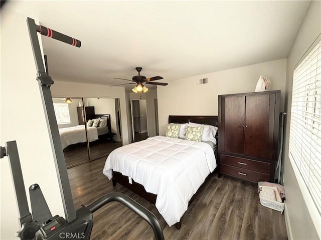 13955 Arthur Ave Unit 4, Paramount, CA 90723 - bedroom with dark wood-type flooring, a closet, and a ceiling fan