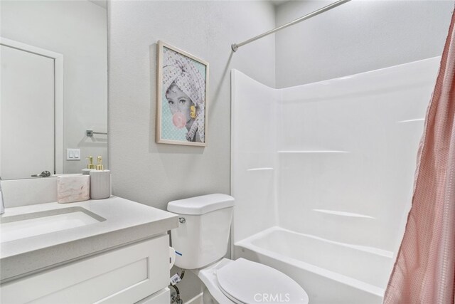 13176 Quinta Way, Desert Hot Springs, CA 92240 - bathroom featuring shower / tub combo, vanity, and toilet