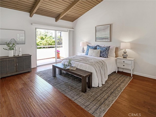 5924 S Pacific Coast Hwy Unit 22, Redondo Beach, CA 90277 - bedroom with access to outside, wood finished floors, wooden ceiling, and baseboards