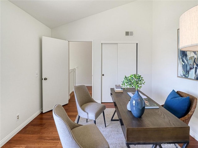 5924 S Pacific Coast Hwy Unit 22, Redondo Beach, CA 90277 - home office featuring lofted ceiling, wood finished floors, and baseboards