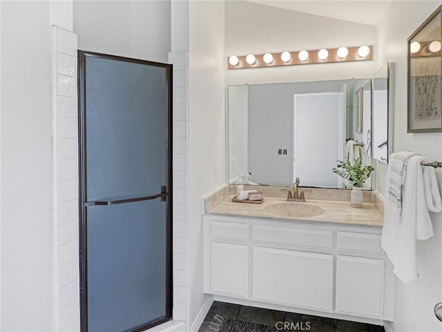 5924 S Pacific Coast Hwy Unit 22, Redondo Beach, CA 90277 - full bath with vanity, a stall shower, and vaulted ceiling