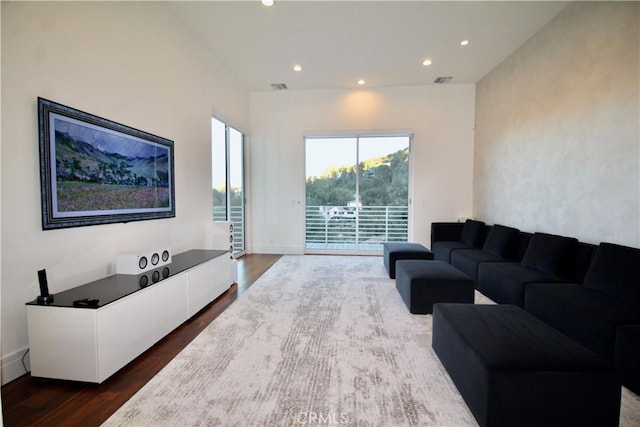 3964 Sumac Dr, Sherman Oaks, CA 91403 - living area with dark wood-style floors, recessed lighting, and baseboards