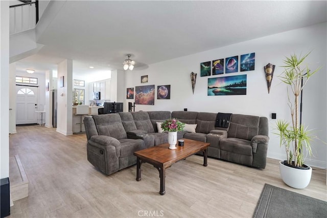 28215 Paseo El Siena Unit 46, Laguna Niguel, CA 92677 - living room featuring light wood finished floors and ceiling fan