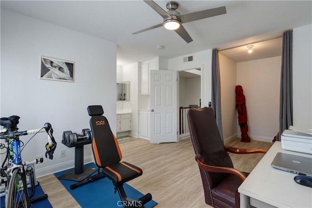 28215 Paseo El Siena Unit 46, Laguna Niguel, CA 92677 - exercise room featuring light wood-style flooring and ceiling fan
