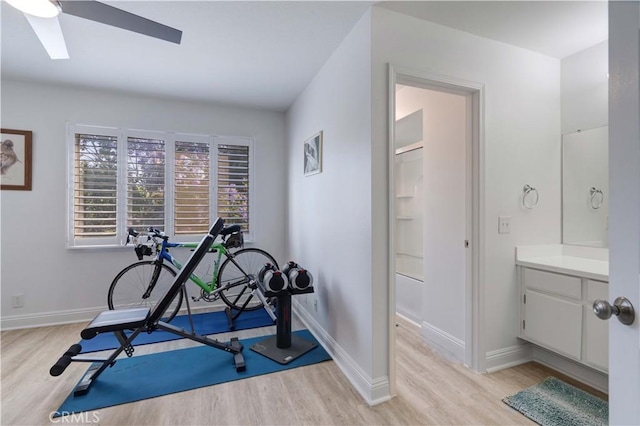 28215 Paseo El Siena Unit 46, Laguna Niguel, CA 92677 - workout area with light wood-type flooring, a skylight, and a ceiling fan