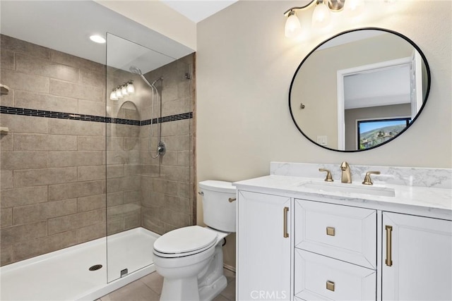 26322 W Bravo Ln, Calabasas, CA 91302 - full bathroom with toilet, vanity, tiled shower, and tile patterned floors