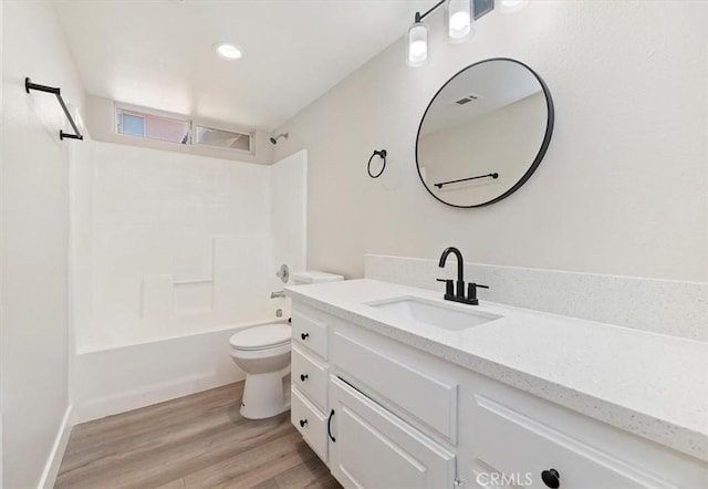 27541 Vanilla Ct, Menifee, CA 92585 - full bathroom featuring vanity, toilet, shower / washtub combination, wood finished floors, and recessed lighting