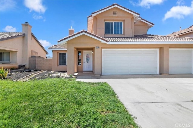 27541 Vanilla Ct, Menifee, CA 92585 - view of front of home featuring a tiled roof, stucco siding, concrete driveway, and a garage