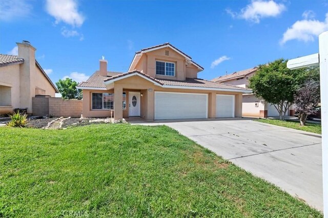 27541 Vanilla Ct, Menifee, CA 92585 - traditional home featuring a tile roof, stucco siding, driveway, and a garage