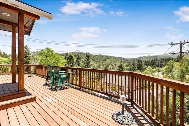 2340 Deep Creek Dr, Running Springs, CA 92382 - deck featuring a view of trees