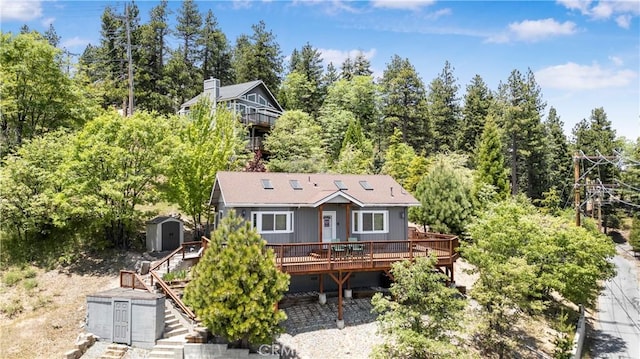 2340 Deep Creek Dr, Running Springs, CA 92382 - view of front of property featuring a wooden deck and stairs