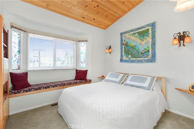 2340 Deep Creek Dr, Running Springs, CA 92382 - carpeted bedroom with vaulted ceiling, wood ceiling, and baseboards