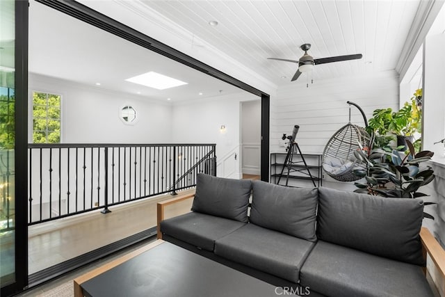 3914 Woodfield Dr, Sherman Oaks, CA 91403 - living area featuring crown molding and ceiling fan