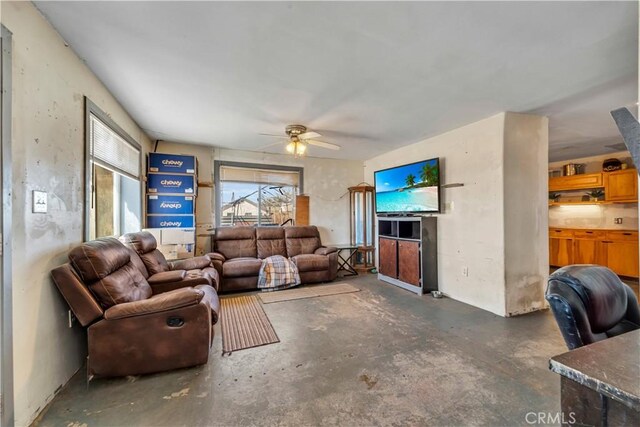 26447 20 Mule Team Rd, Boron, CA 93516 - living room featuring concrete floors and a ceiling fan