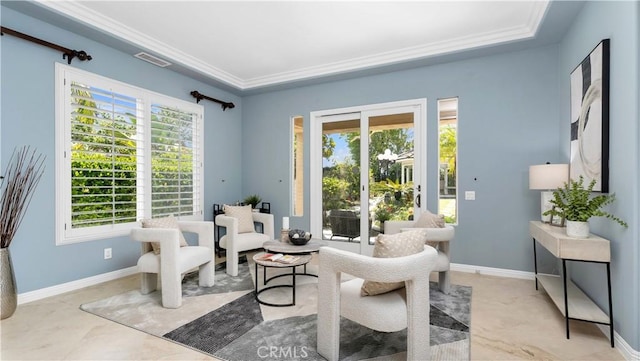2225 Wind River Ln, Rowland Heights, CA 91748 - living area featuring plenty of natural light, ornamental molding, and baseboards