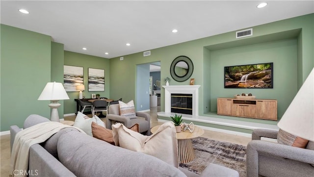 2225 Wind River Ln, Rowland Heights, CA 91748 - living area featuring recessed lighting, a glass covered fireplace, and baseboards