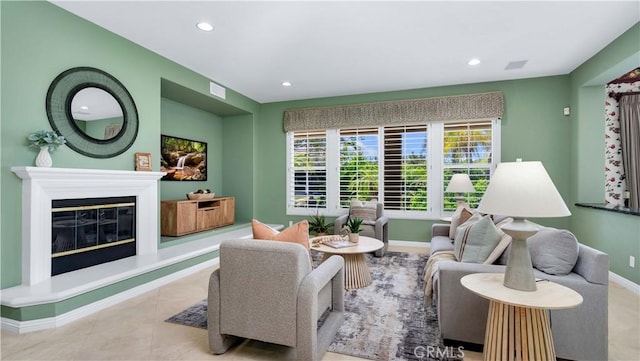 2225 Wind River Ln, Rowland Heights, CA 91748 - living room featuring recessed lighting, baseboards, and a glass covered fireplace