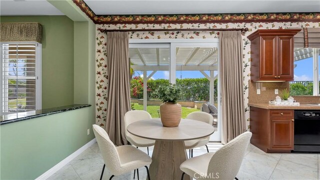 2225 Wind River Ln, Rowland Heights, CA 91748 - dining space with light marble finish flooring and baseboards
