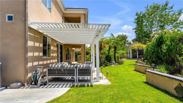 2225 Wind River Ln, Rowland Heights, CA 91748 - view of green lawn with a pergola, a patio, and an outdoor living space