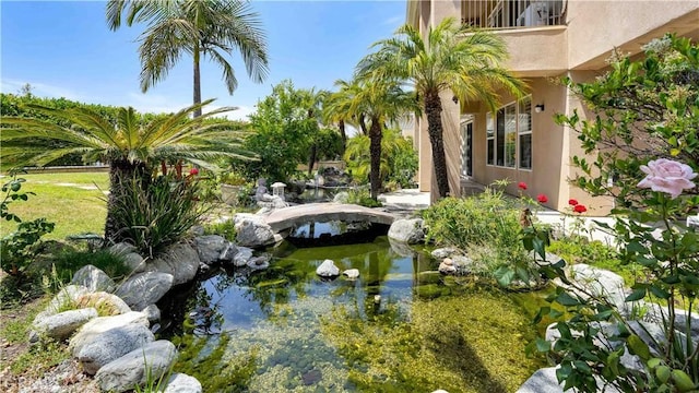2225 Wind River Ln, Rowland Heights, CA 91748 - view of yard with a garden pond