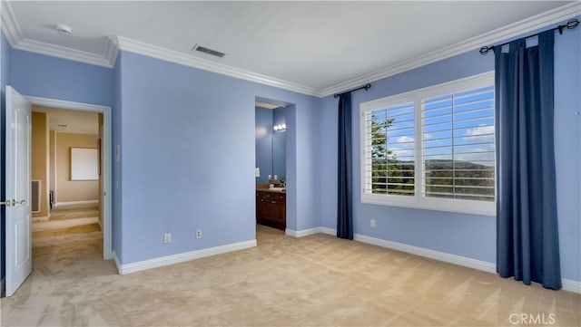 2225 Wind River Ln, Rowland Heights, CA 91748 - unfurnished bedroom featuring light carpet, crown molding, baseboards, and ensuite bathroom