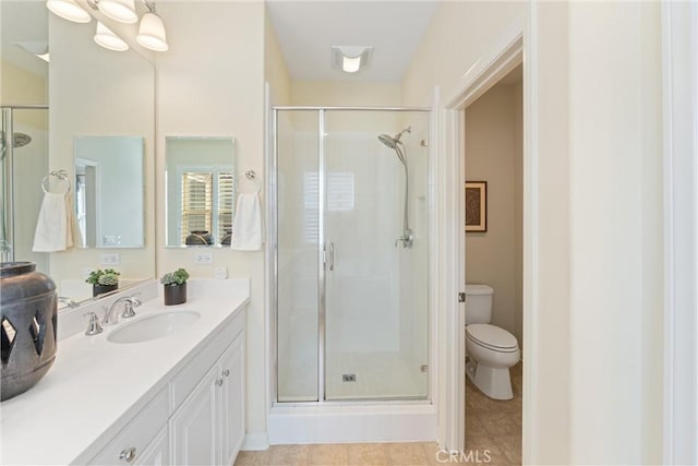 33 Lacebark, Irvine, CA 92618 - full bathroom featuring a shower stall, vanity, toilet, and tile patterned flooring